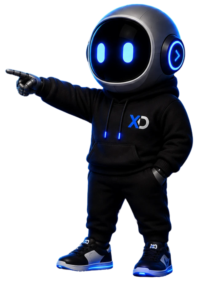 La mascota de Xperience Digital señalando los tres pilares del servicio